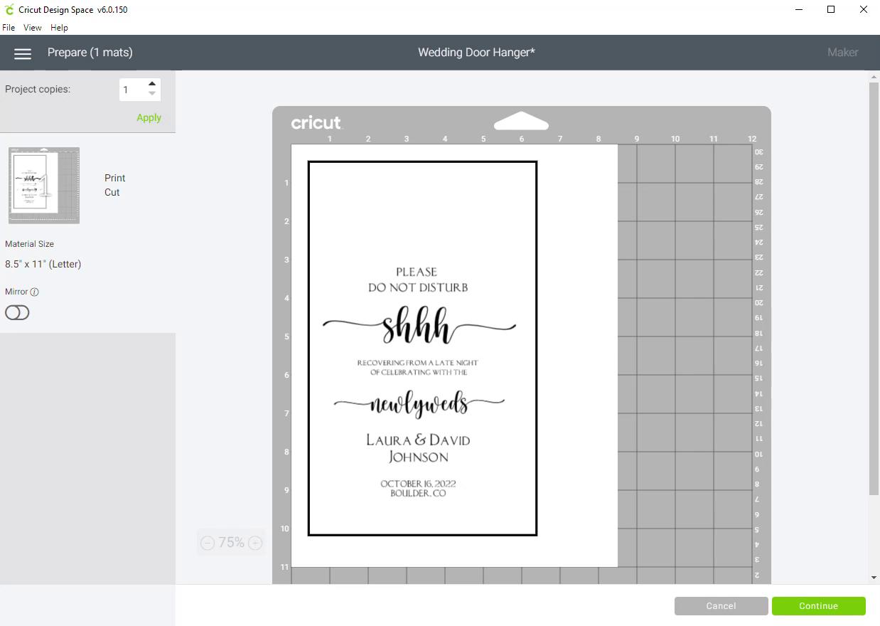 Print the wedding door hanger design