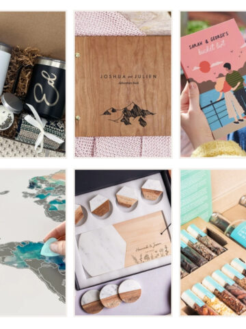 Collage of gift ideas for newlyweds